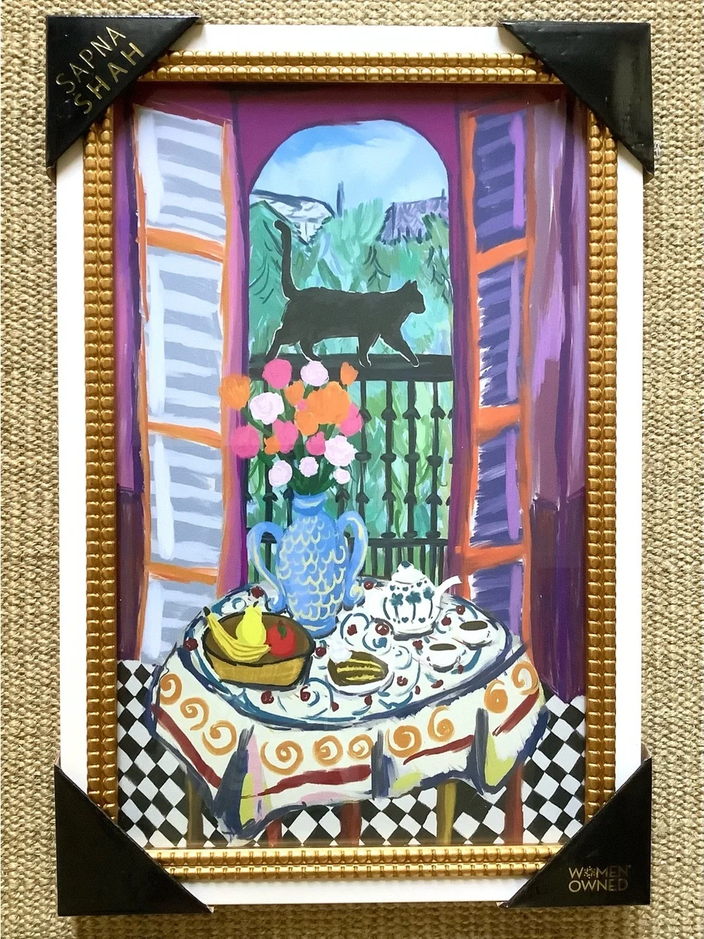 Sapna Shah Black Cat Floral Still Life Wall Art